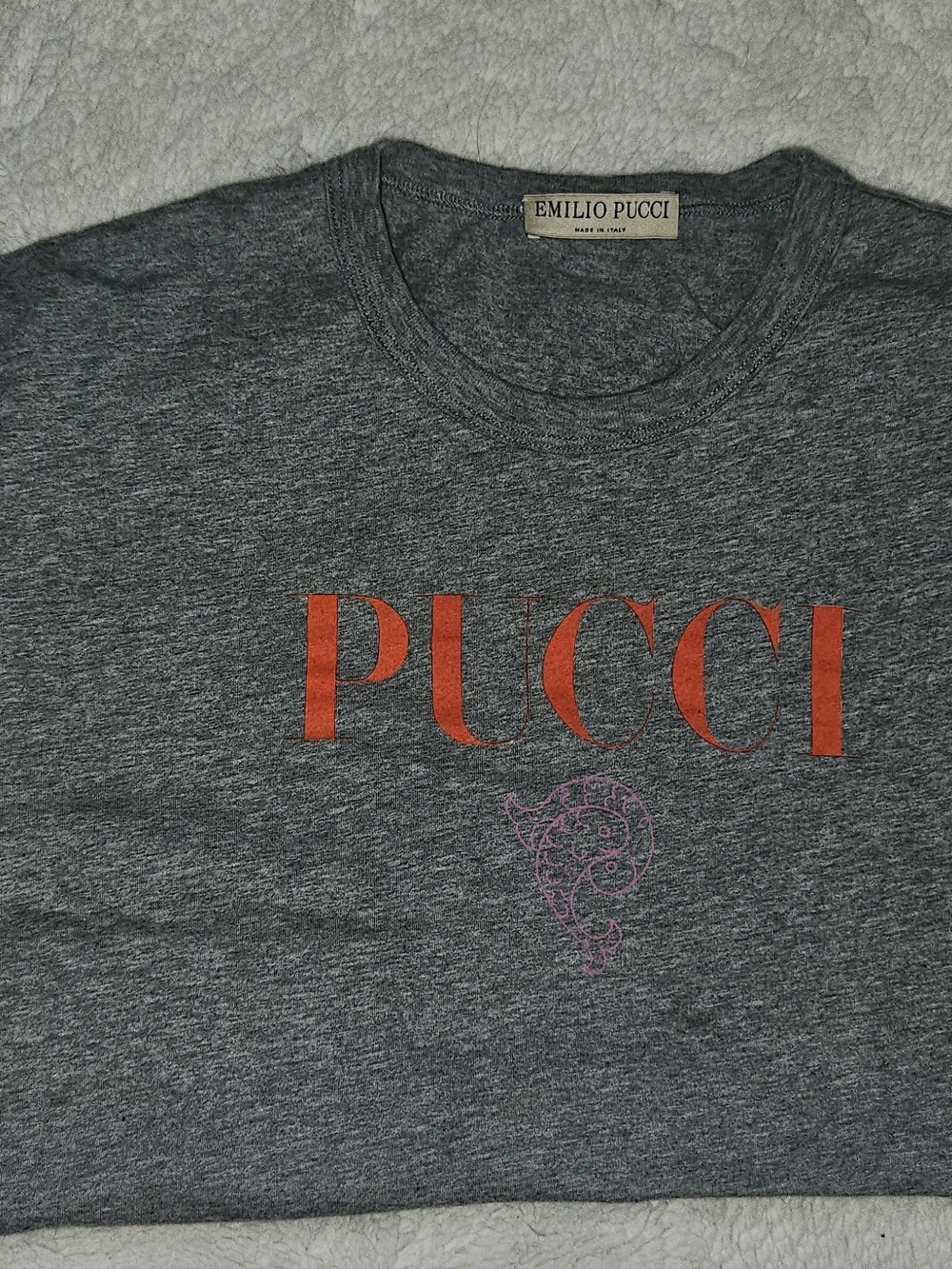Emilio Pucci Gray Graphic Logo Tee - Red Print